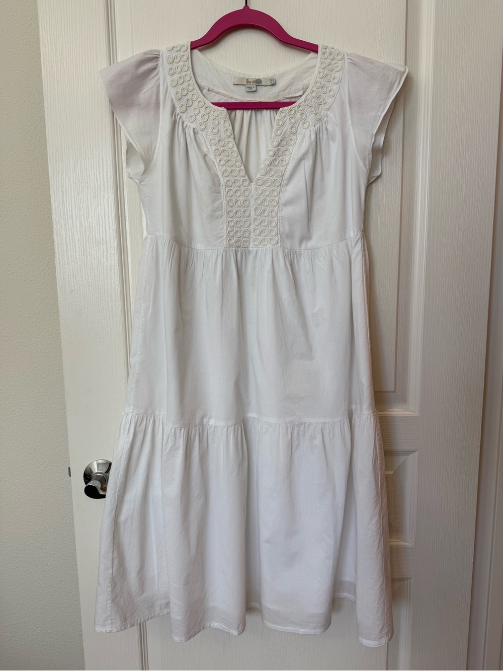 Boden White Embroidered Tiered Cotton Dress